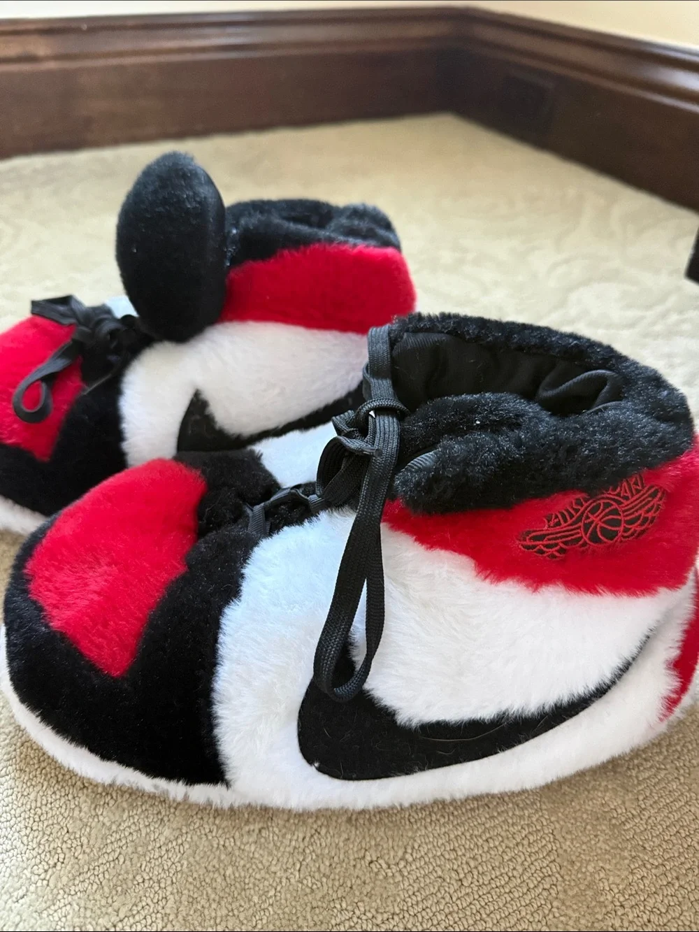 Kids Plush Red, Black & White Slip-On Slippers
